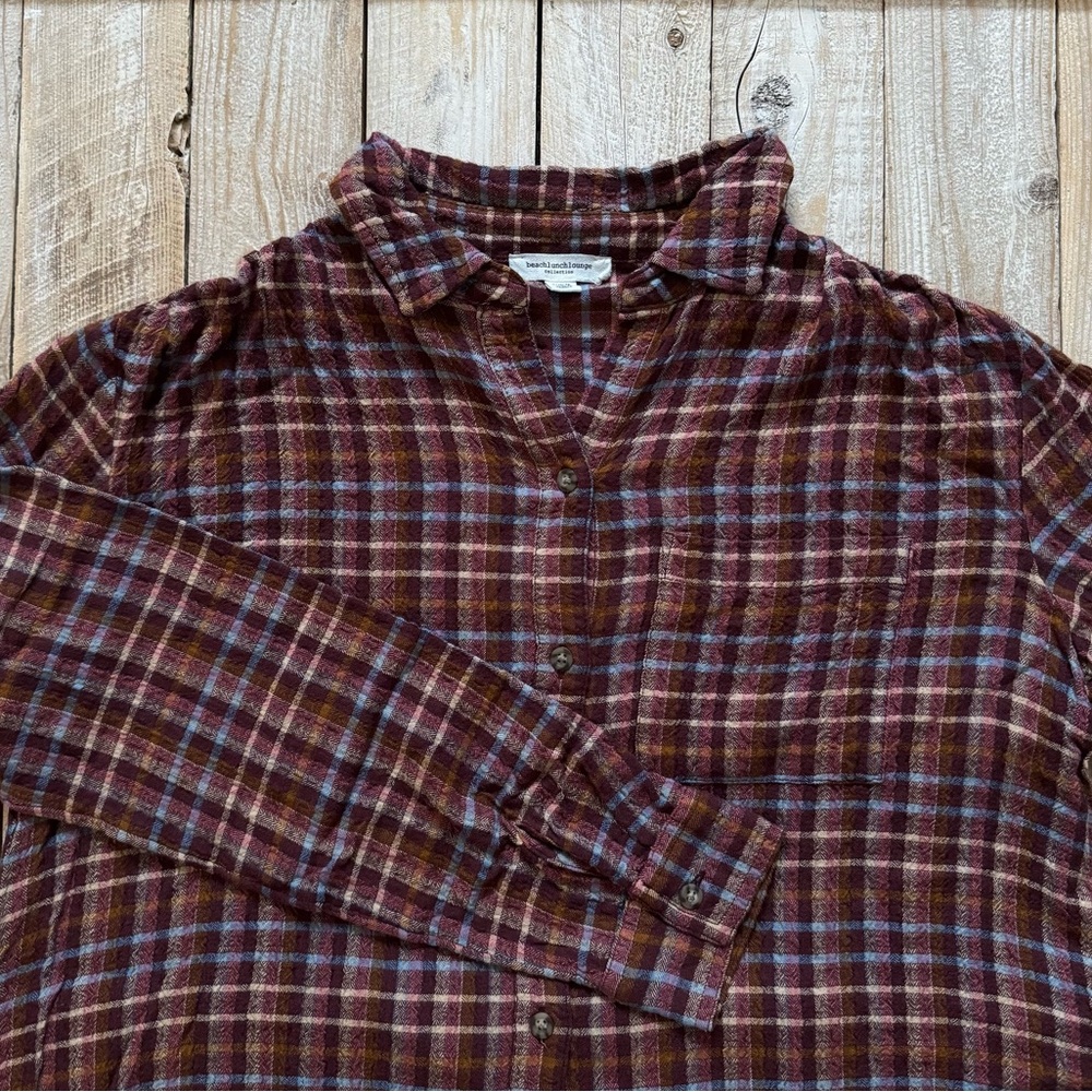 FREE W/ ITEM EQUAL/MORE VALUE Plum Button Up Plaid Tunic Longsleeve